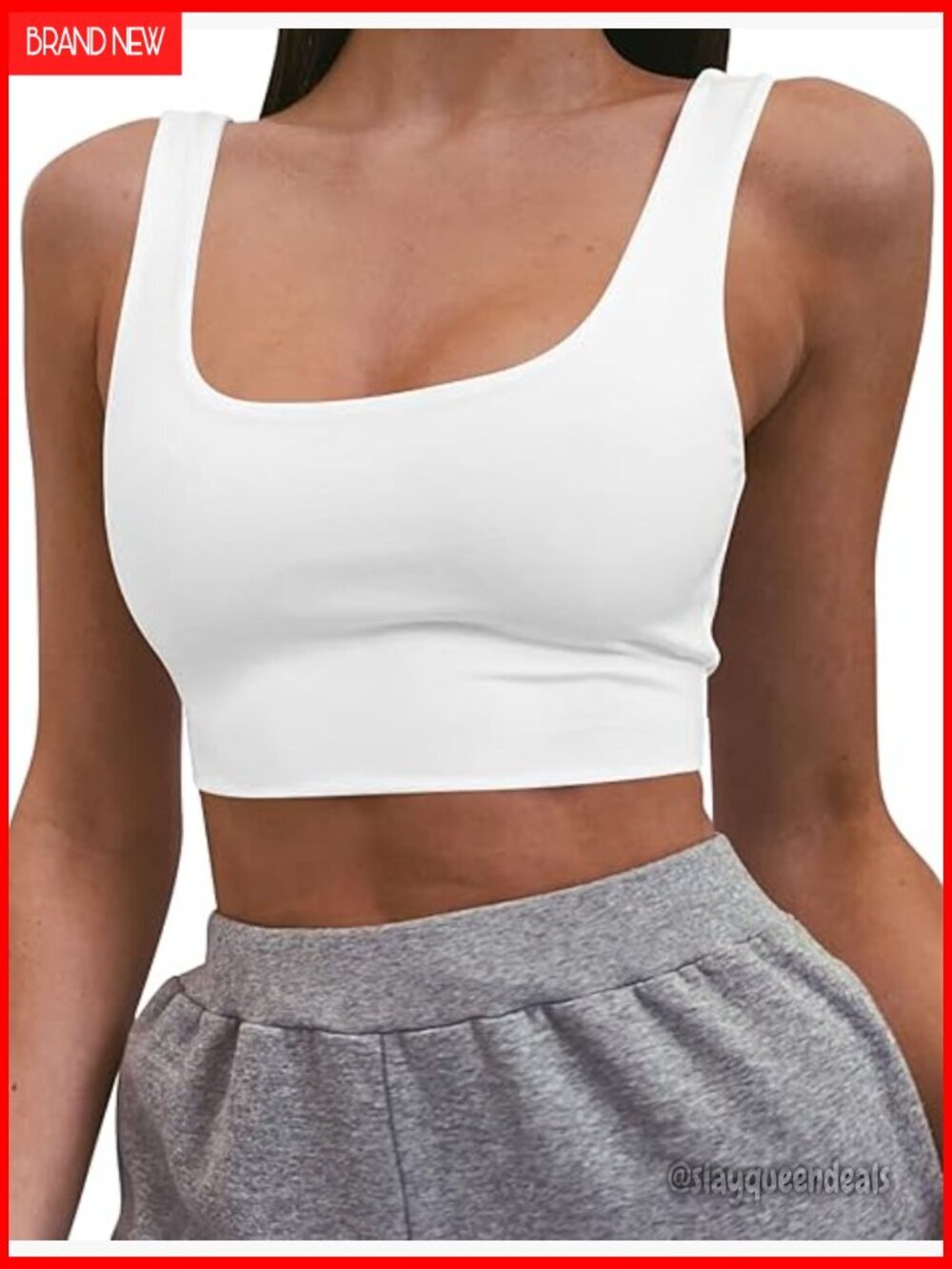 Sleeveless Square Neck Cropped Tank Top Double Layer Stretchy Slim Fit
